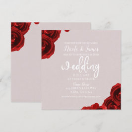 Convites Rosas Vermelhas de Aquarela Bege Moderno Casamento