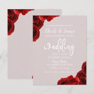 Convites Rosas Vermelhas de Aquarela Bege Moderno Casamento