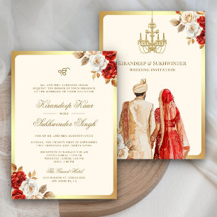 Convites Rosas Vermelhas de Marfim Floral Anand Karaj Casam