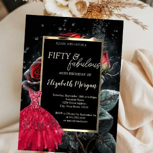 Convites Rosas vermelhas de vestido vermelho preto 50º aniv