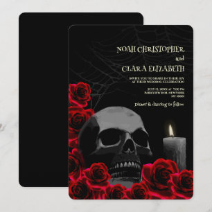 Convites Rosas vermelhas do crânio do Halloween preto e ver