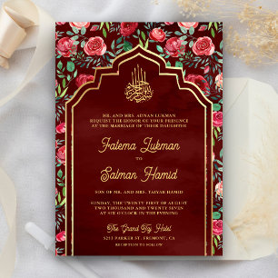 Convites Rosas Vermelhas Douradas Marrons Florais Casamento