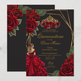 Convites Rosas vermelhas Douradas Princesa Quinceañera