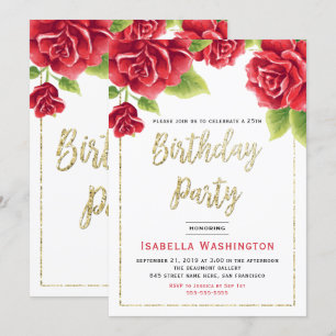 Convites Rosas vermelhas e Festa de aniversário brilhante 