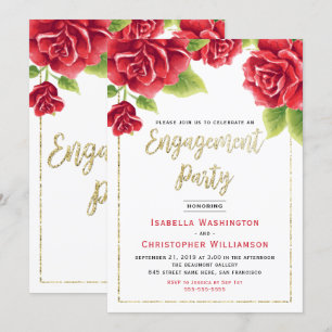 Convites Rosas vermelhas e Festa de noivado brilhante Doura