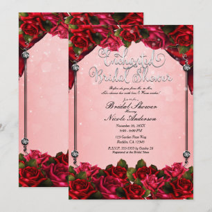 Convites Rosas Vermelhas e Glamour Rosa Floral Chá de Noiva