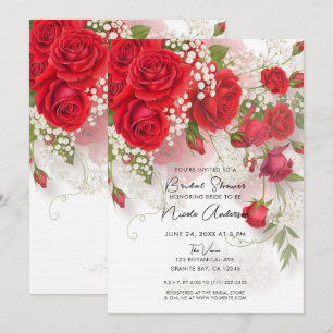 Convites Rosas Vermelhas e Noiva Respirante Floral Elegante