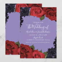 Rosas Vermelhas e Renda Preta Casamento Chic Roxo
