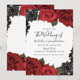 Convites Rosas Vermelhas e Renda Preta Noiva Chic Branco
