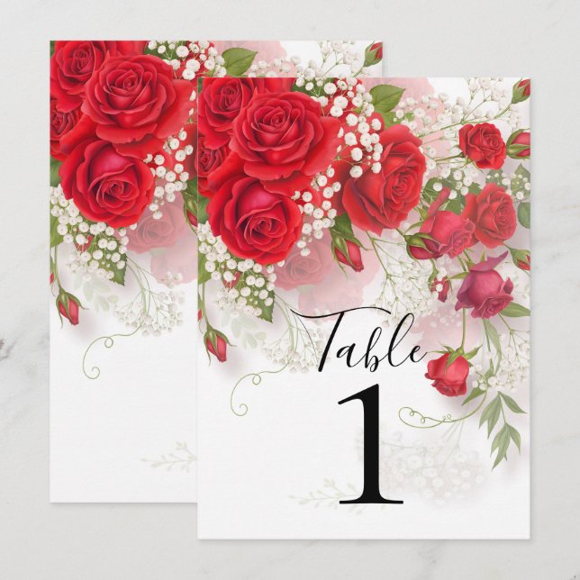 Convites Rosas Vermelhas e Respiração de Bebê Floral Elegan (Frente/Verso)