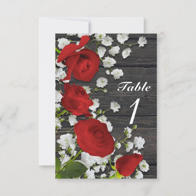 Convites Rosas Vermelhas e Respirar de Bebê na Mesa de Made (Frente)