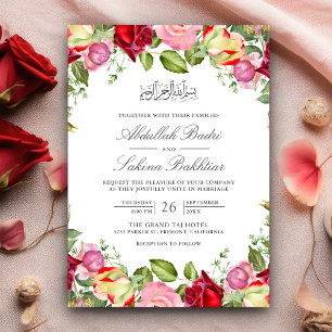 Convites Rosas Vermelhas e Rosadas Florais Casamento Muçulm