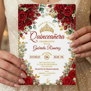 Convites Rosas Vermelhas Elegantes Borboletas Douradas Quin