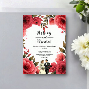Convites Rosas Vermelhas Elegantes Casal Romântico Floral C