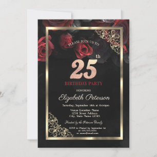 Convites Rosas Vermelhas Elegantes Enquadram 25º Aniversári