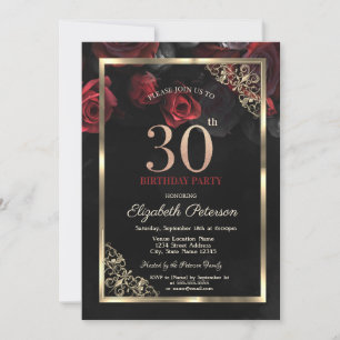 Convites Rosas Vermelhas Elegantes Enquadram 30º Aniversári