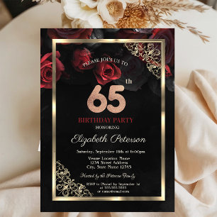 Convites Rosas Vermelhas Elegantes Enquadram 65º Aniversári