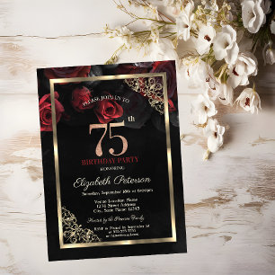 Convites Rosas Vermelhas Elegantes Enquadram 75º Aniversári