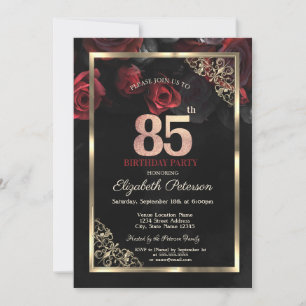 Convites Rosas Vermelhas Elegantes Enquadram 85º Aniversári