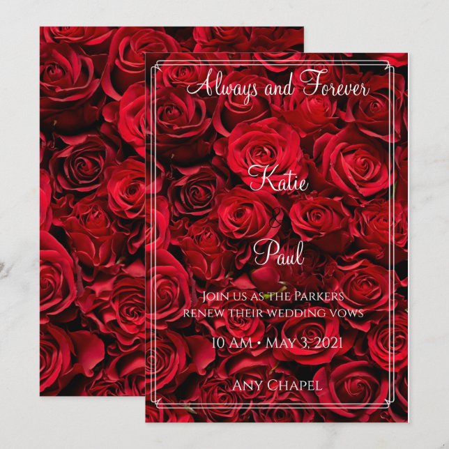 Convites Rosas Vermelhas Elegantes | Floral Ousada | Casame (Frente/Verso)