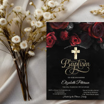 Rosas Vermelhas Elegantes Góticas Batismo Preto