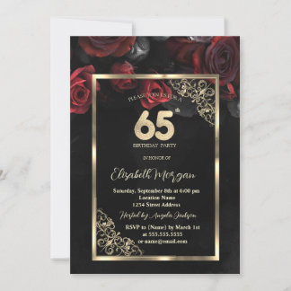 Convites Rosas Vermelhas Elegantes Moldura Dourada Aniversá