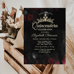Convites Rosas Vermelhas Elegantes Quinceañera Gótica