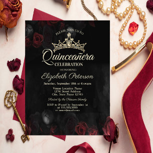 Convites Rosas Vermelhas Elegantes Quinceañera Gótica