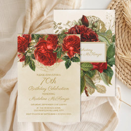 Convites Rosas Vermelhas Elegantes Vintage Aniversário de 7