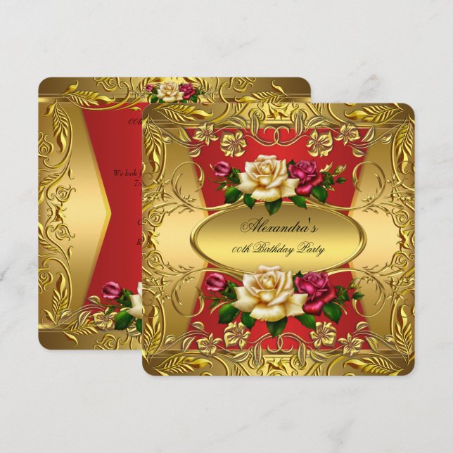 Convites Rosas Vermelhas Elite Creme Dourado Ornamentado Fe (Frente/Verso)