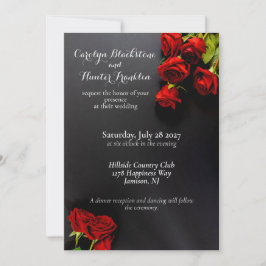 Convites Rosas Vermelhas em Casamento Elegante Preto