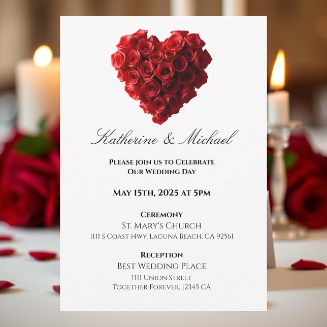 Convites Rosas Vermelhas em Formato de Coração- (Heart Shaped Red Roses- Invitation)