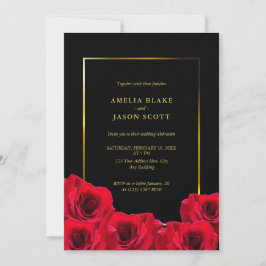Convites Rosas vermelhas em preto | Dourado quadro com casa
