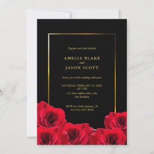 Convites Rosas vermelhas em preto   Dourado quadro com casa