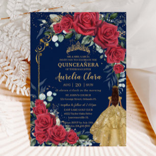 Convites Rosas vermelhas Encantadas Marinho Floral Azul Qui