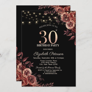 Convites Rosas vermelhas Escuras,Luzes de Corda Pretas aniv