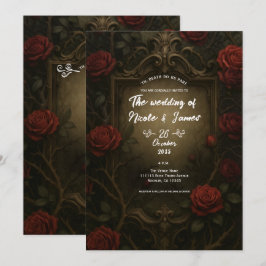 Convites Rosas Vermelhas Espinho Carmesim Casamento Gótico 