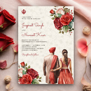 Convites Rosas Vermelhas Florais Casamento Sikh Punjabi Ind