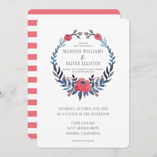 Convites Rosas vermelhas florais da aguarela de Boho | que (Frente/Verso)