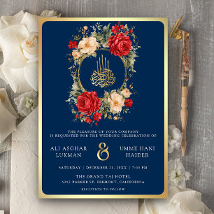 Convites Rosas Vermelhas Flores de Marfim Azul Dourado Casa