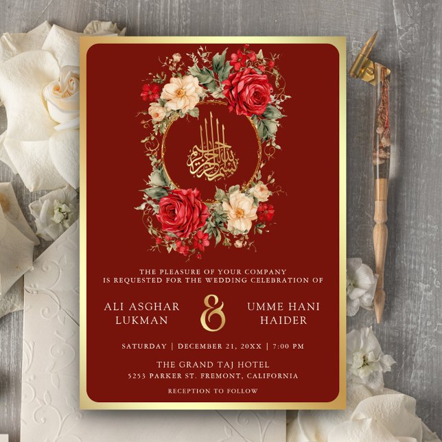 Convites Rosas Vermelhas Flores de Marfim Marrom Dourado Ca (Criador carregado)