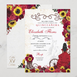 Convites Rosas vermelhas Girassóis Cowgirl Western Quincean