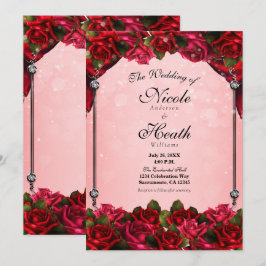 Convites Rosas Vermelhas & Glamour Cor-de-Rosa Casamento