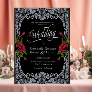 Convites Rosas Vermelhas,Listras Casamento Gótico