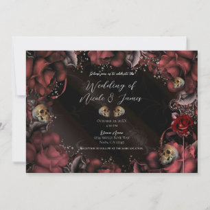 Convites Rosas Vermelhas Marrom Ferrugem & Caveiras Casamen