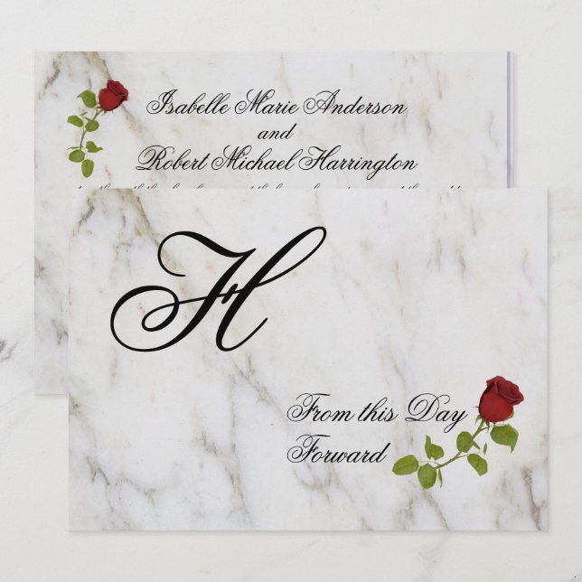 Convites Rosas vermelhas| monograma| A partir de hoje (Frente/Verso)