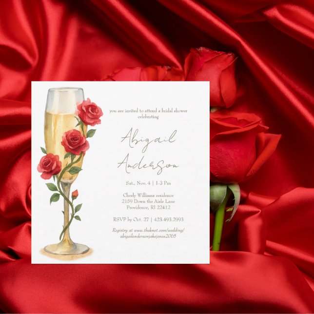 Convites Rosas Vermelhas no Chuveiro de Noiva Champagne Squ (Criador carregado)