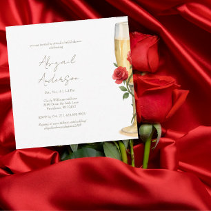 Convites Rosas Vermelhas no Chuveiro de Noiva Champagne Squ