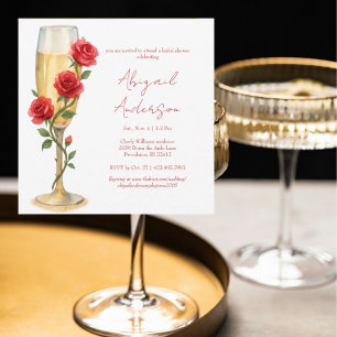 Convites Rosas Vermelhas no Chuveiro de Noiva Quadrado de C