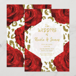 Convites Rosas Vermelhas Ouro Branco Guepardo Leopardo Chic
